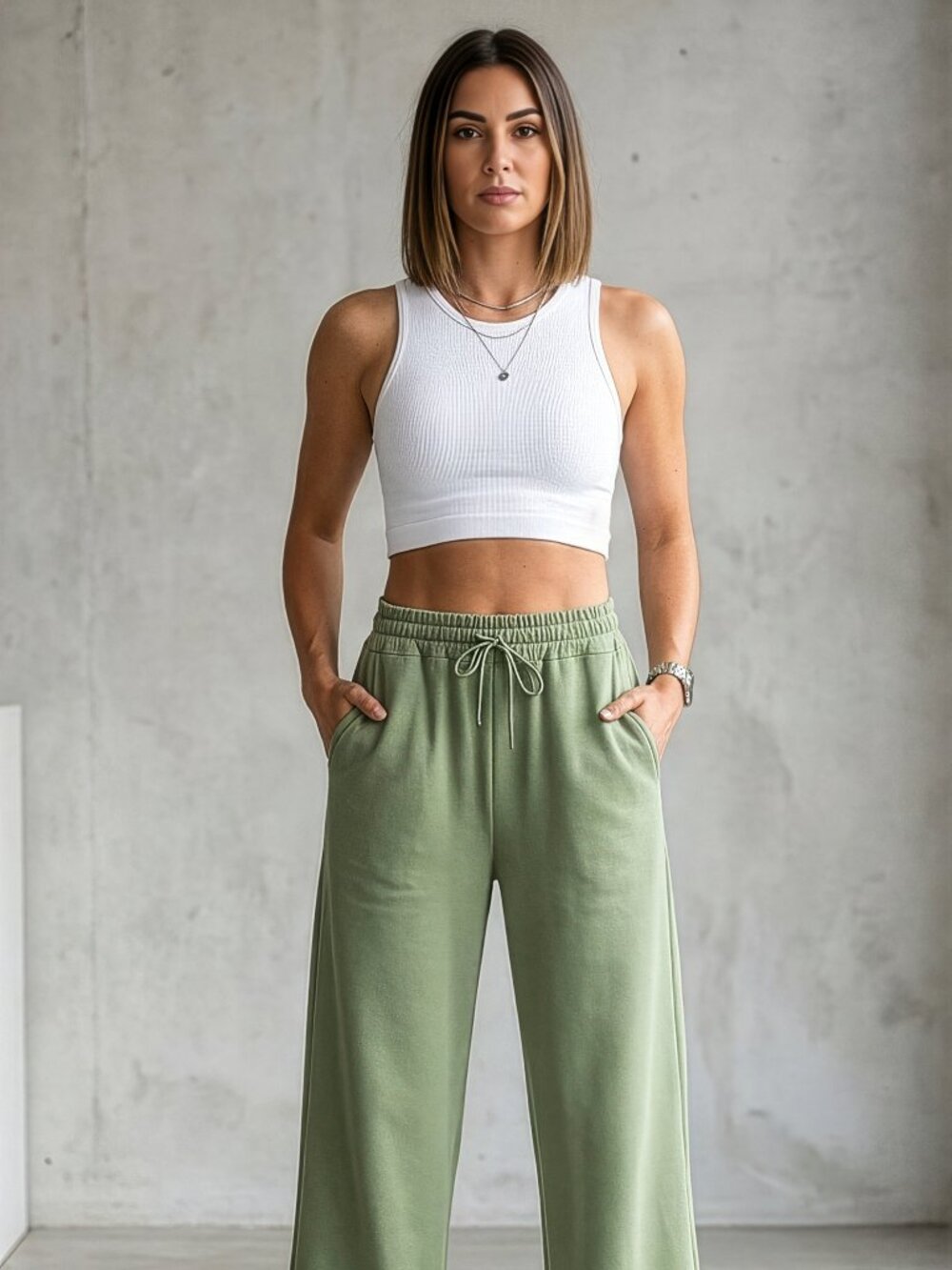 Women's Wide Leg Sweatpants Sage Green Ultra Soft Cotton Blend Sizes SM-2X